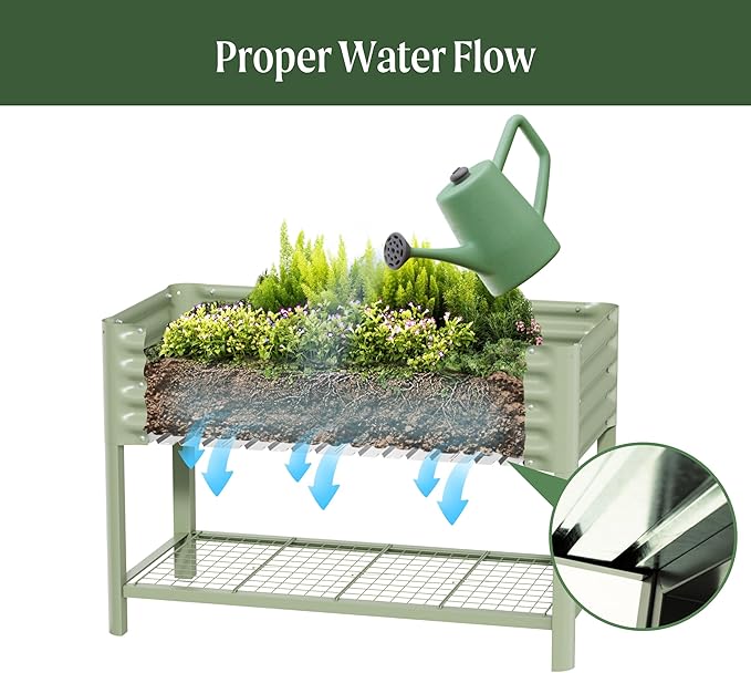 Elevated Raised Garden Bed-V Series, 2' x 8' Garden Beds with Legs & Storage Rack for Patio Porch, 1400 Lbs Weight Capacity, Outdoor Planter Boxes for Gardening Herbs Vegetables Flowers, Pearl White