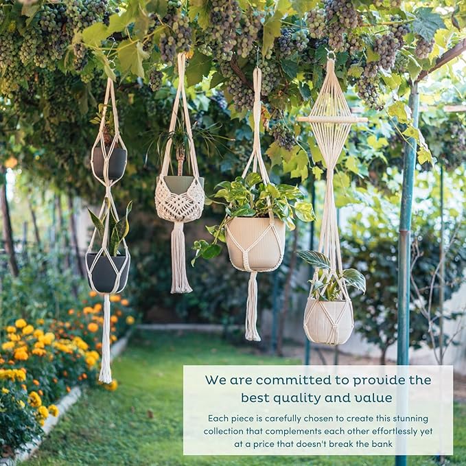 Nook Theory 4-Pack Macrame Plant Hanger - with 8 Ceiling Hooks - Hanging Planter Indoor Outdoor - Hanging Plant Holder - Decorative Bohemian Plant Hangers - Hanging Plants (Pearl)