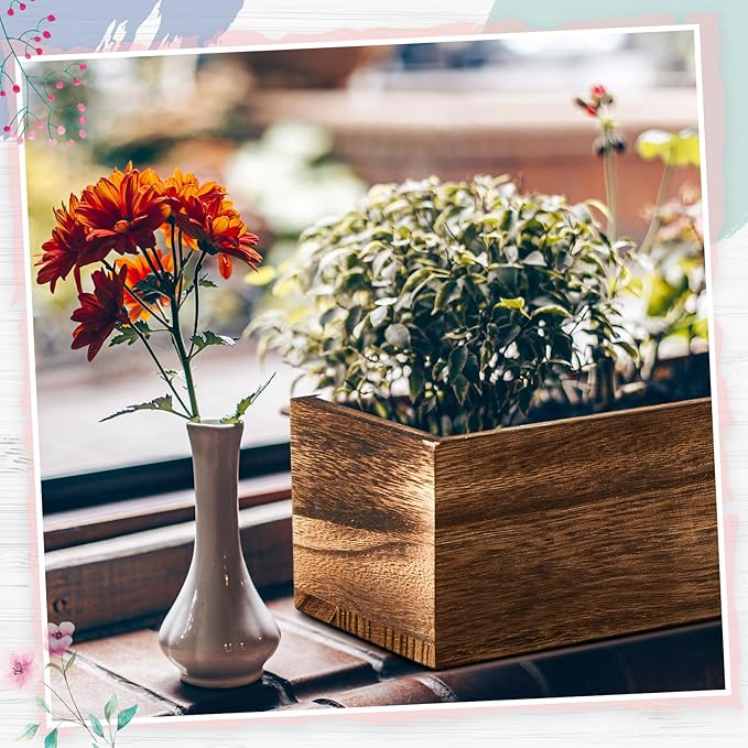 Dandat 5 Set Wood Boxes for Centerpieces Rectangle Wooden Planter Box Rustic Wood Planter with Removable Plastic Liner Floral Foam Blocks for Centerpieces Home Wedding Garden Decor (12x4 Inch)