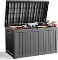 DRATO 230 Gallon Deck Box, Outdoor Large Waterproof Resin Storage Box with Lockable Lid for Patio Cushions, Gardening Tools, Sports Equipment, Black