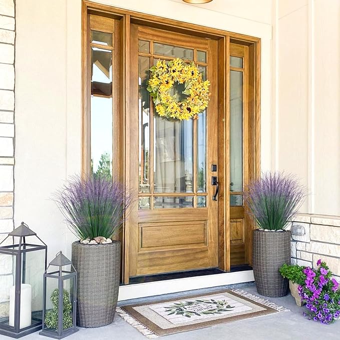 48Pcs Artificial Grass Plants, Faux Shrubs Wheat Grass, Artificial Tall Grass Fake Plants for Outdoor Decor,Artificial Greenery Stems Weed for Room Indoor Home Decor（Green Purple Tail）