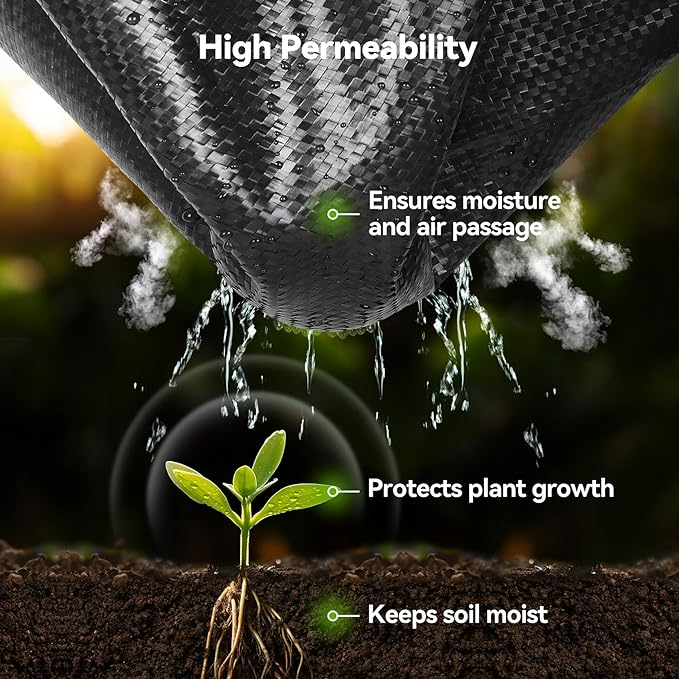 3ftx50ft Weed Barrier Landscape 3.2oz Fabric Heavy Duty, Woven Weed Control Cloth, Woven Geotextile Fabric for Underlayment, Gardening Ground, Commercial Driveway Weed Block Cover Mat