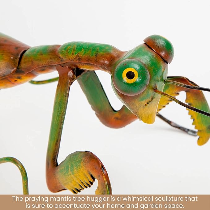 Bits and Pieces - Praying Mantis Tree Hanger - Yard Decorations - Whimsical Tree Sculpture - Outdoor Garden Peeker Tree Hugger Yard Art - 12"x 5"x 3½"