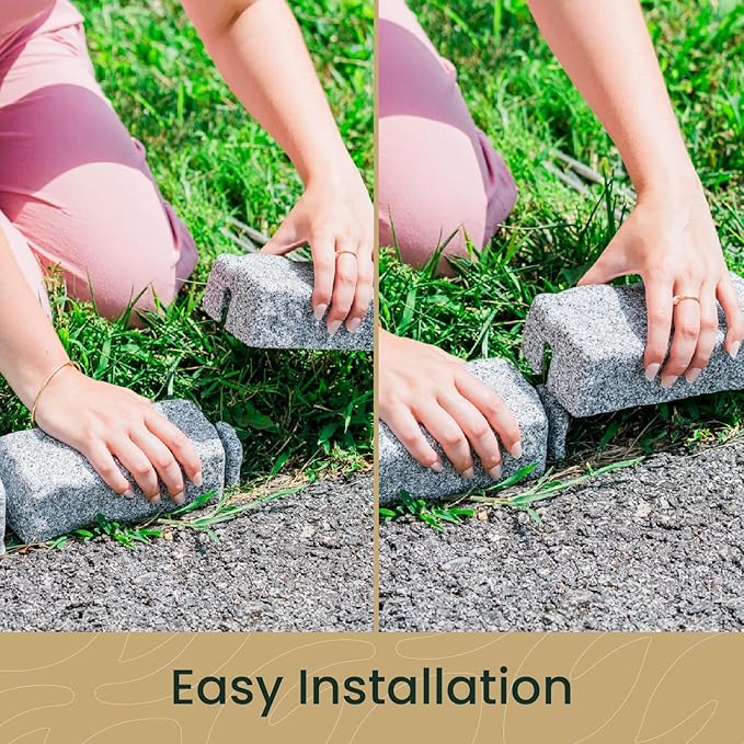 Beuta Landscape Edging | Garden Edging Border | Faux Stone Bricks for Lawn edging, Flower beds, Pathways & Yard Edging– 4 Packs | Each Section Has 6 Bricks 48"L x 4"W x 2.25"H | 12 Spikes |Greystone