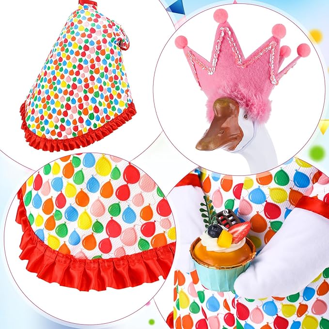 Happy Birthday Goose Outfit Silly Lawn Porch Goose Clothes Shirt for 23'' Cement Duck Decorations(Pink)