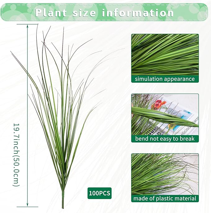 100Pcs Artificial Grass Plants Faux Shrubs Wheat Grass Fake Tall Grass Plants for Outdoor Decor Greenery Stems Weed for Room Indoor Home Decor（Green Red Tail