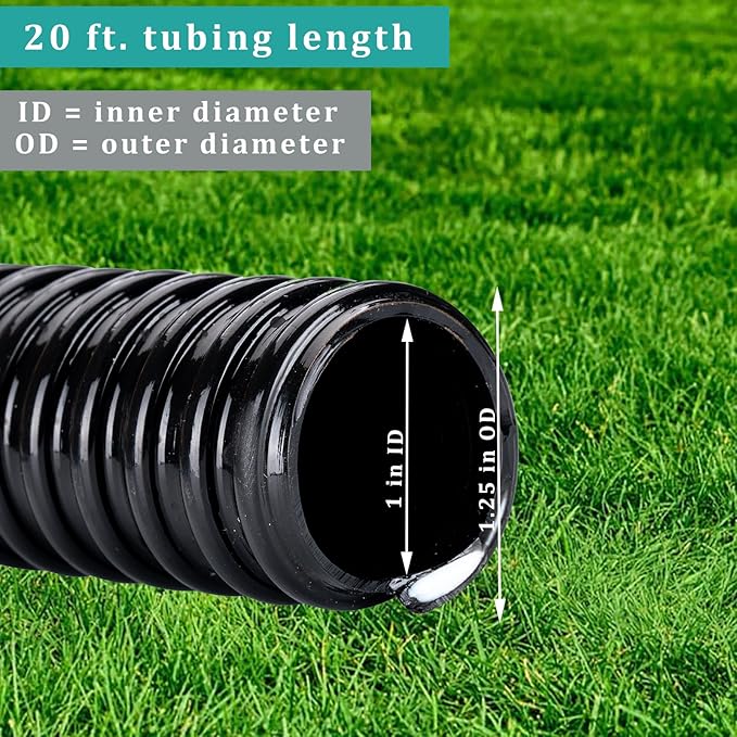 Pond Tubing ID 1” × 10ft Black Corrugated Flexible Reinforced Waterfall Pond Tube Sump Pump Hose, Non-toxic & Kinkproof (10 ft, 1" ID)