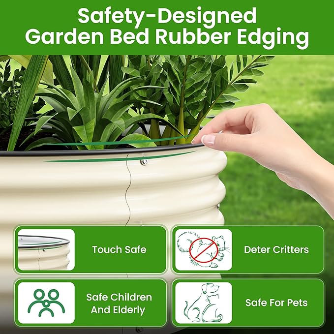 Round Raised Garden Bed Kit, 3.5x3.5x1.4Ft Outdoor Zinc-Aluminum-Magnesium Metal Flower Beds Stainless Steel Patio Ground Planter for Planting Vegetables (Ivory)