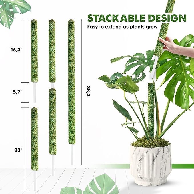 DUSPRO Green Stackable Mesh Moss Pole for Plants Climbing Vine Supporting Monstera Trellis, for Indoor Plants Extendable Plant Pole Moss Sticks, for Plants Monstera Potted Plant Stakes 2 pcs 22''