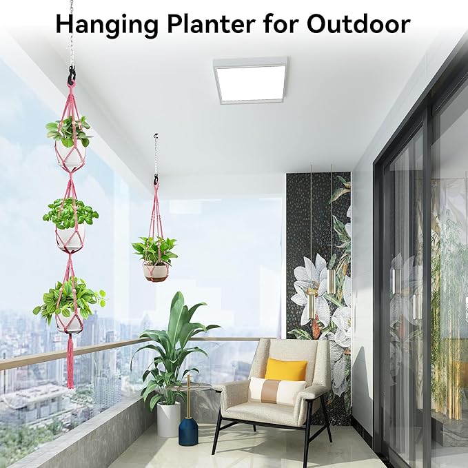 USLAI Macrame Plant Hanger Indoor Outdoor, Up to 4-15 inch Pot, Heavy 20lb Planters, Extra Long Strong Hanging Planter Basket Holder, Boho Home Decor, 35+72 Inch, Pink (POTS NOT Included)