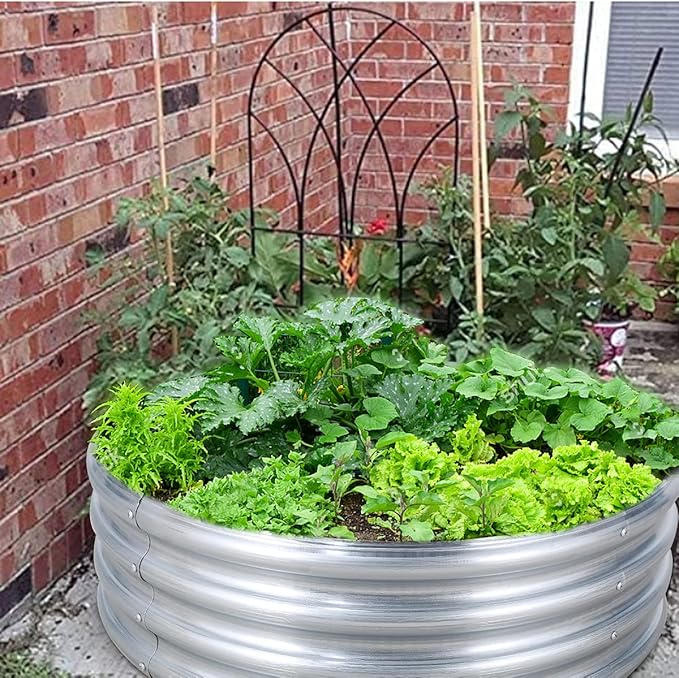 FORTUNO High Round Galvanized Raised Garden Bed Kit Box Dia 3 x H 1.5Ft (2 Pack) Metal Outdoor Flower Bed Steel Patio Ground Planter for Planting Vegetables and Herb, Silver