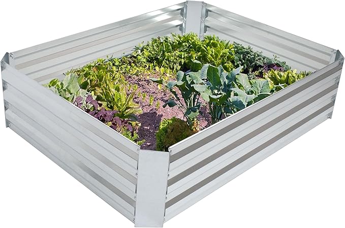 Sunnydaze Galvanized Raised Garden Bed - Metal Raised Bed for Gardening - Outdoor Planter Box for Flowers, Plants, and Vegetables - Silver - 48" W x 36" D x 12" H Rectangle