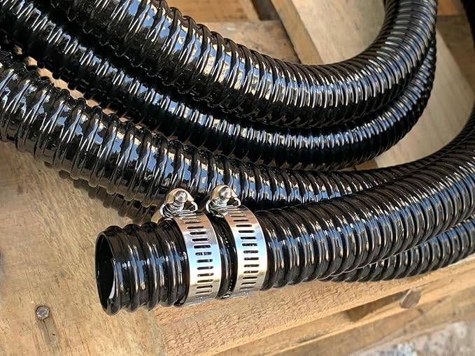 PEISONGFFI 1" ID- 10 Ft Corrugated Water Hose Black Corrugated Strong Flexible Pond PVC Sump Pump DischargeTubing