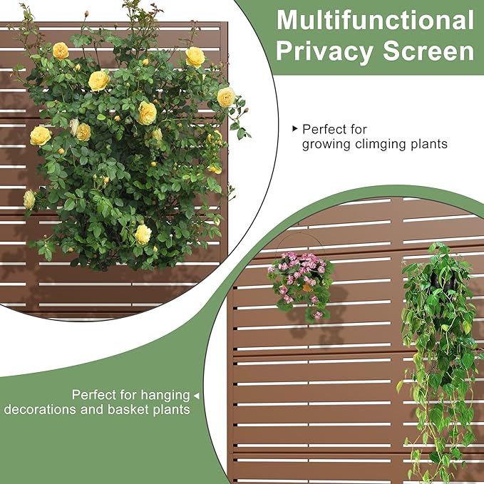 Casaphoria Metal Raised Garden Bed with Trellis and Wheels, 72"x35"x16" Planter Box for Climbing Plants, Vegetables & Vines, Features Drainage Holes and Privacy Screen (Brown-Louvered)
