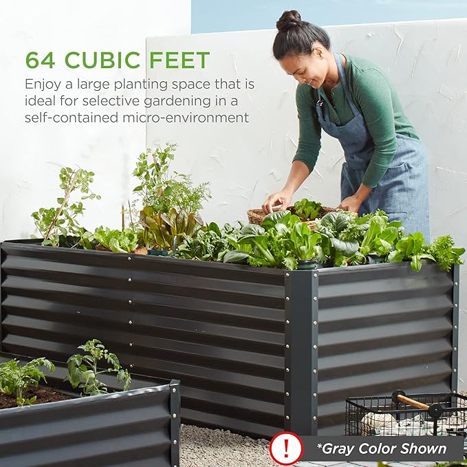 Best Choice Products 8x4x2ft Outdoor Metal Raised Garden Bed, Deep Root Planter Box for Vegetables, Flowers, Herbs, and Succulents w/ 478 Gallon Capacity - Sage Green