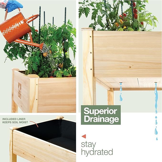 Raised Garden Bed with Legs 48x24x30 - Natural Cedar Wood Elevated Planter Box with Bed Liner for Flowers, Veggies, Herbs - 200lb Capacity