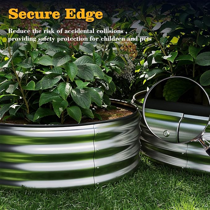 Galvanized Metal Planter Round Raised Garden Bed Kit for Gardening Outdoor，2x2x1ft Grow Garden Box Raised Flower Bed，Round Galvanized Planter Outdoor Metal Fire Pit Ring White