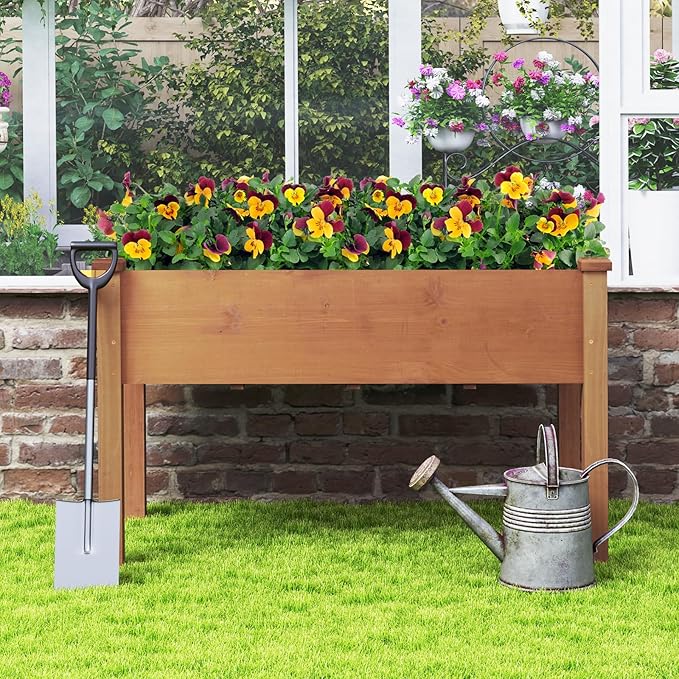 Giantex Raised Garden Bed, Elevated Wood Planter Box with Protective Liner and Drain Hole, Gardening Planter Raised Bed for Planting Vegetables Flowers Succulents Herbs, 49" Lx23 Wx30 H