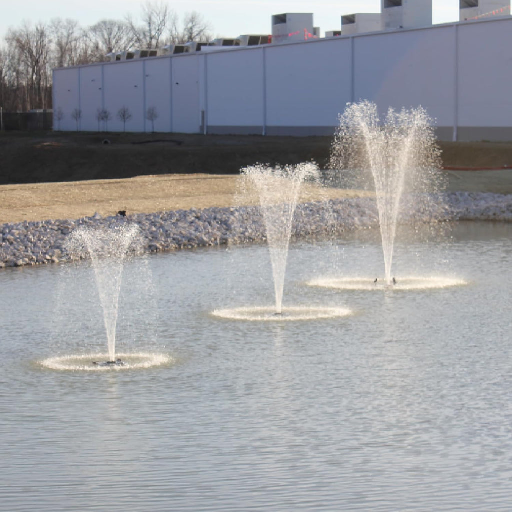 HALF OFF PONDS Floating Fountain – 1 HP Pond Aerator, 200' Cord – 15,000 GPH Water Pump – 13 Spray Patterns - White LED Lights – Energy-Efficient - for Large Ponds, Lakes & Water Gardens