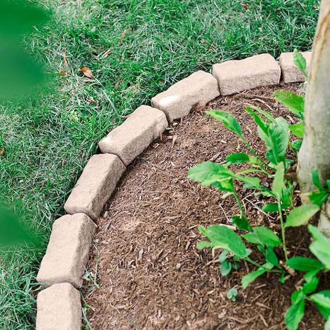 Beuta Landscape Edging | Garden Edging Border | Faux Stone Bricks for Lawn edging, Flower beds, Pathways & Yard Edging– 40 Packs | Each Section Has 6 Bricks 48"L x 4"W x 2.25"H |120 Spikes|Cobblestone