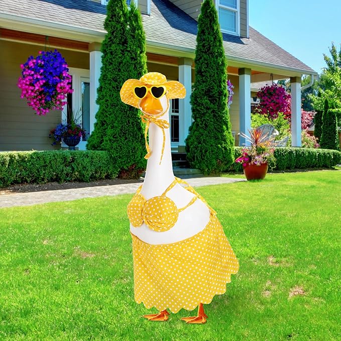 Bikini Goose Outfit Lawn Goose Clothing Porch Goose Outfits Summer Yard Goose Outfits Hawaiian Luau Goose Outfit for 23'' Lawn Goose Outdoor Decoration(Bikini,Yellow)