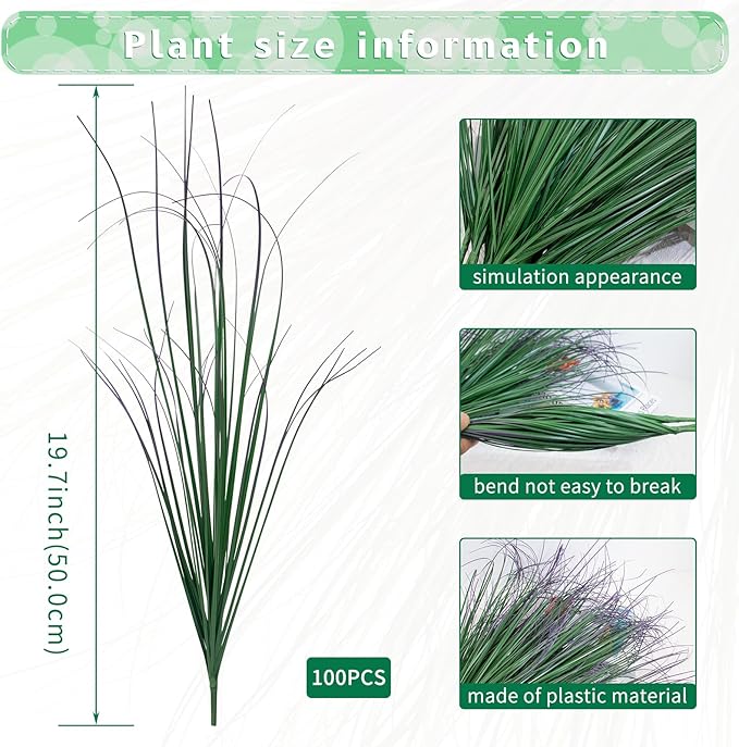 100Pcs Artificial Grass Plants, Faux Shrubs Wheat Grass, Artificial Tall Fake Plants for Outdoor Decor, Greenery Stems Weed for Room Indoor Home Decor（Green Purple Tail）