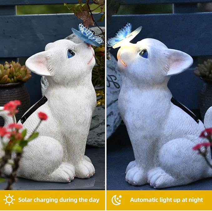 Cat Garden Figurines Outdoor Decor Solar Statue with LED Lights for Patio Lawn Yard Art Decoration Housewarming Garden Gift