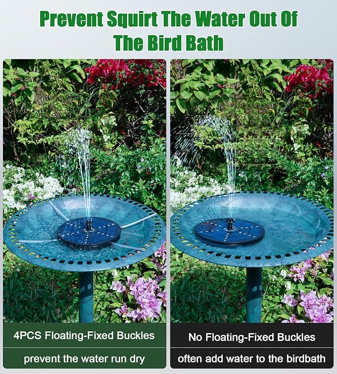 SZMP Solar Fountain Upgraded, 4W Bird Bath Fountain Pump with 7 Colors Lights, 7 Nozzle & 4 Fixer, 4000 Battery, Solar Water Fountain for Garden, Pool, Pond, Fish Tank