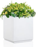 Metallic Heavy Cube Square Planter, No Assembly Required, Seamless Large Outdoor Planter, Tall Plants and Flowers 17'Lx17'Wx20'H 24lbs White