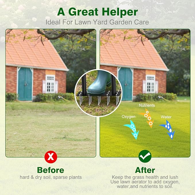 Lawn Aerator Tool - Grass & Soil Aerator for Lawn & Yard Care, Durable Manual Lawn Aerator for Healthy Grass, Compact Soil & Easy-to-Use Spike Plug Aerator