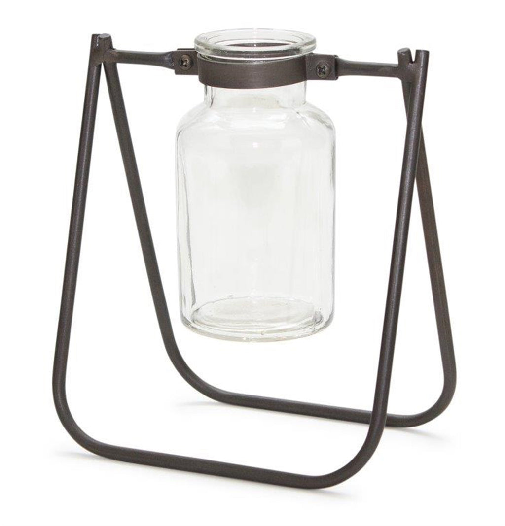 Set of 2 Hanging Glass Jar Vase Set with Metal Stand
