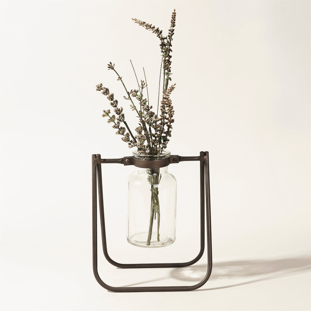 Set of 2 Hanging Glass Jar Vase Set with Metal Stand