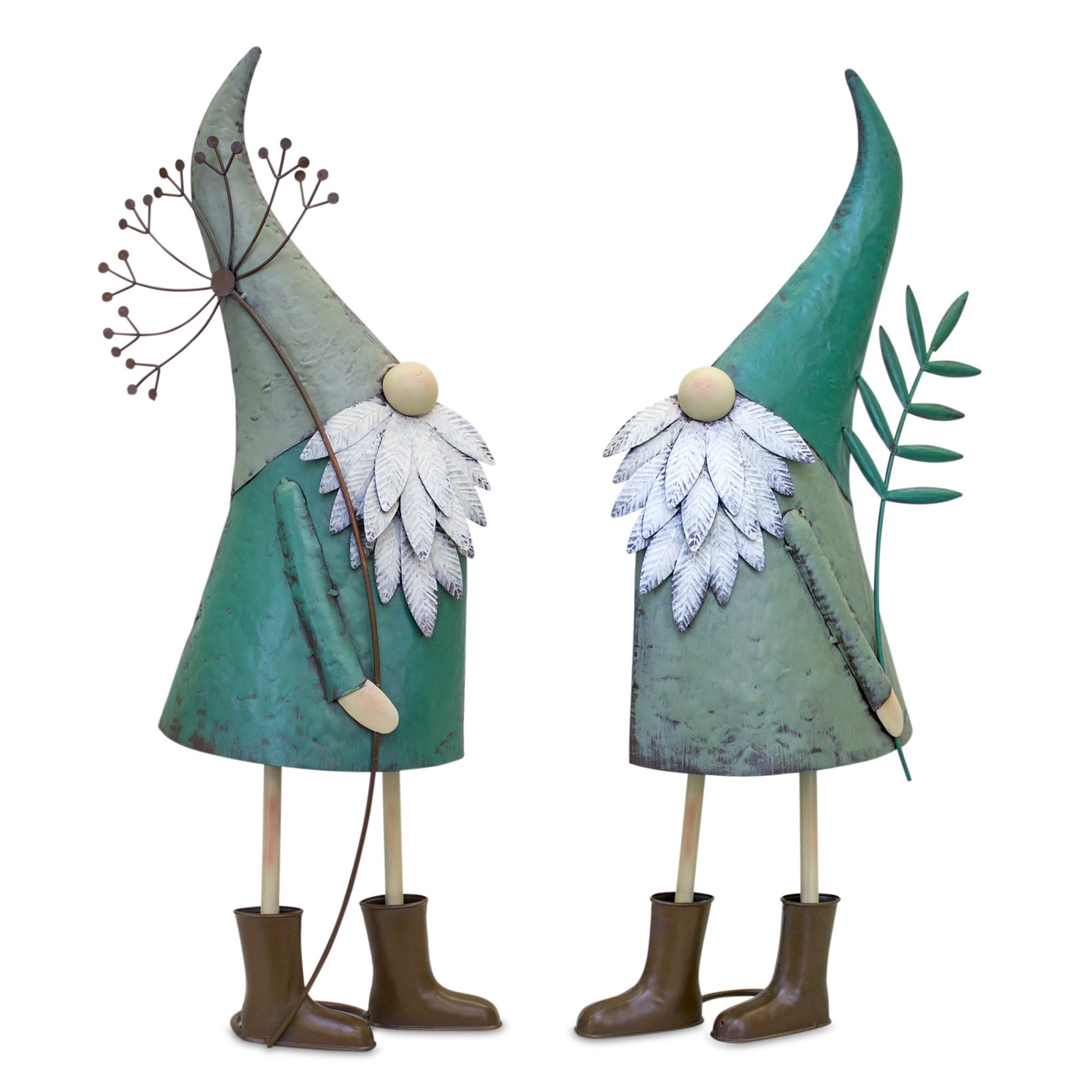 Set of 2 Iron Garden Gnomes with Flowers