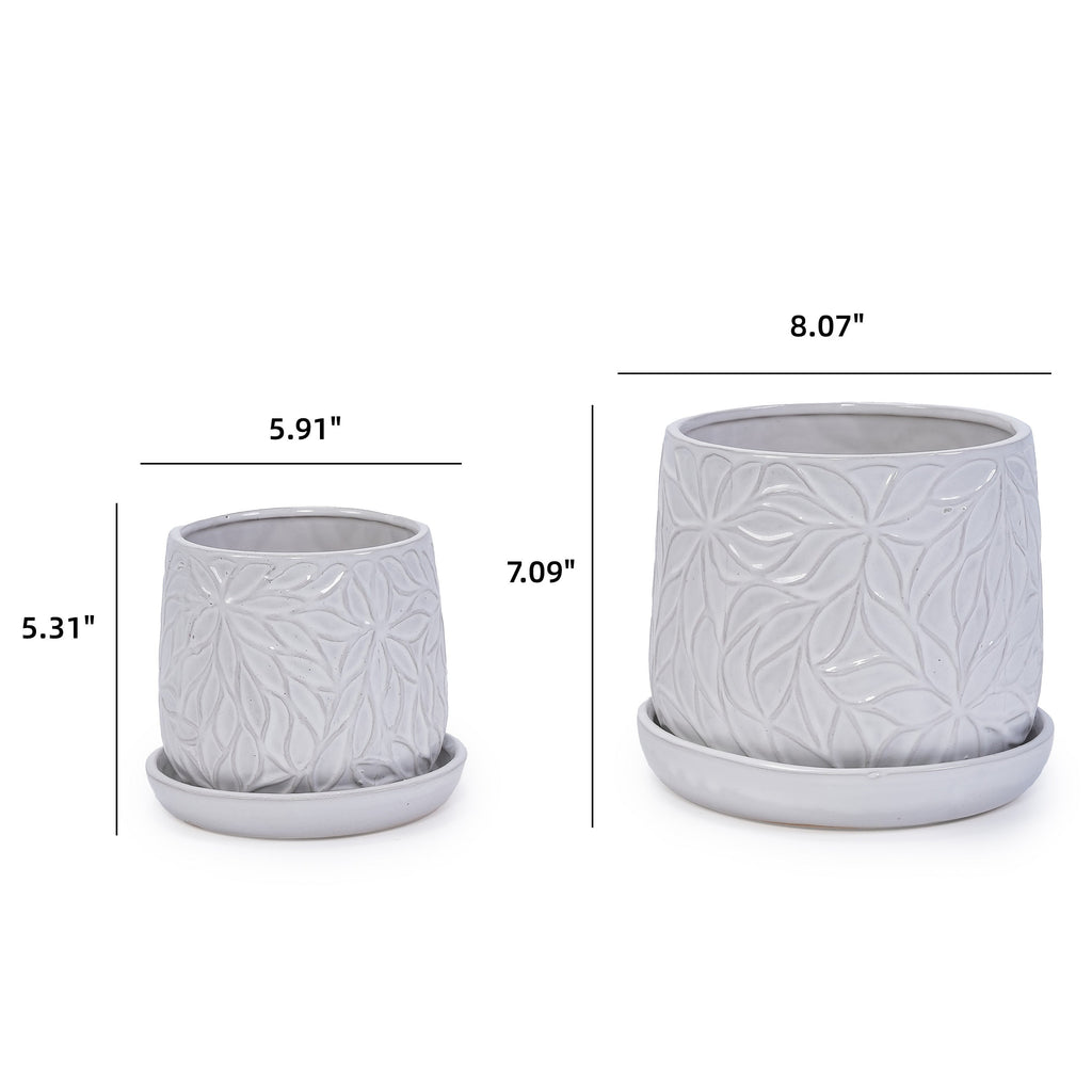 2 Pieces Ceramic Planter Pot, Modern Indoor Outdoor Flowerpot for Patio, Garden, or Windowsills - Gloss White