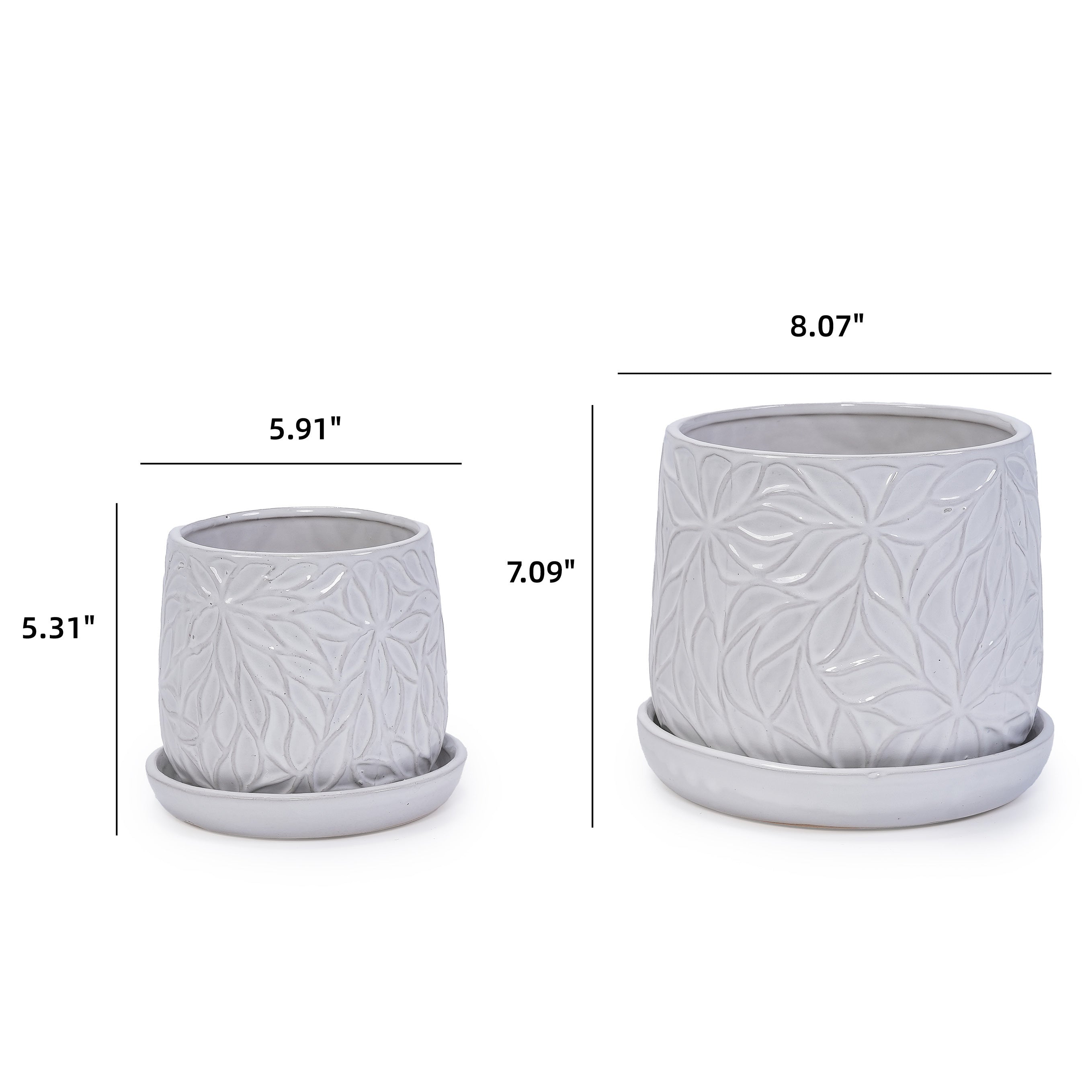 2 Pieces Ceramic Planter Pot, Modern Indoor Outdoor Flowerpot for Patio, Garden, or Windowsills - Gloss White