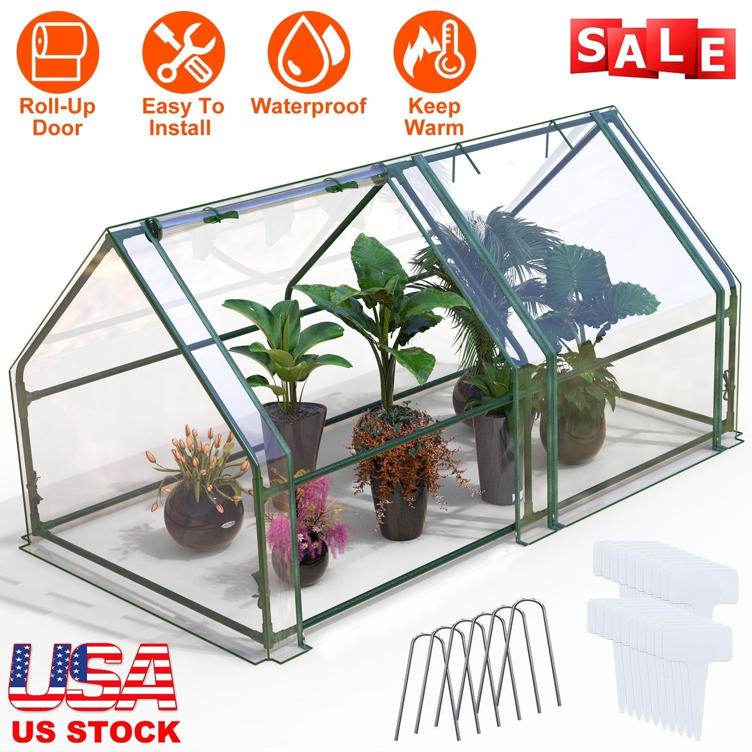 Portable Mini Greenhouse With Roll-Up Zipper Doors Waterproof UV-Resistant PVC Cover Hot House For Indoor Outdoor Garden Patio Backyard 70.86*33.46*37