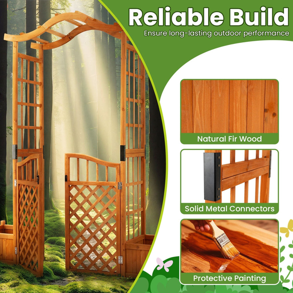 Garden Arbor with Gate and 2 Planter Boxes, 83" Yellow