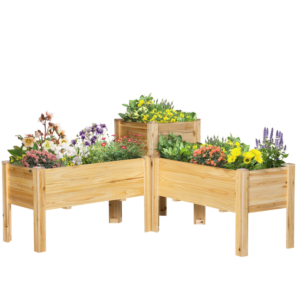 Outsunny Raised Garden Bed Set of 3, Wooden Elevated Planter Box with Legs and Bed Liner, for Backyard and Patio to Grow Vegetables, Herbs, and Flowers, Natural