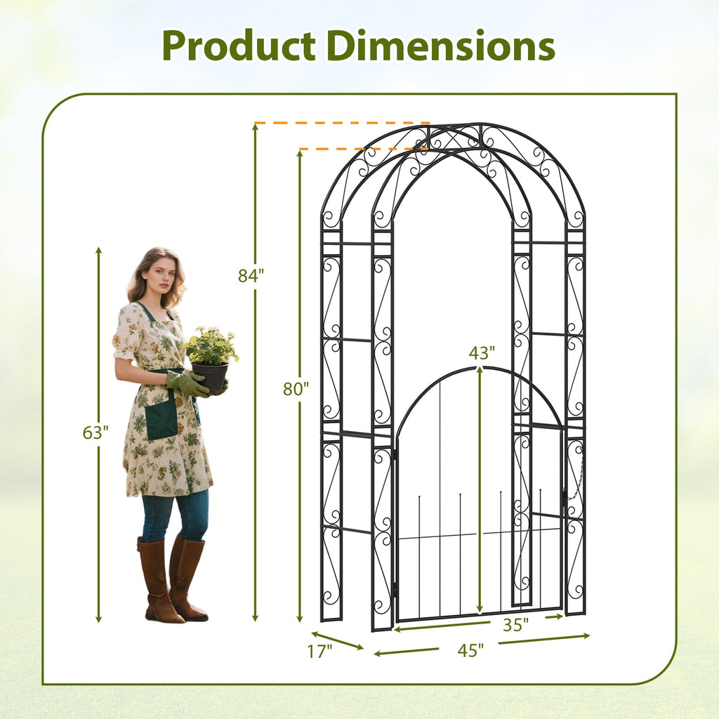 84 Inch Tall Garden Arch Metal Arbor Archway with Gate