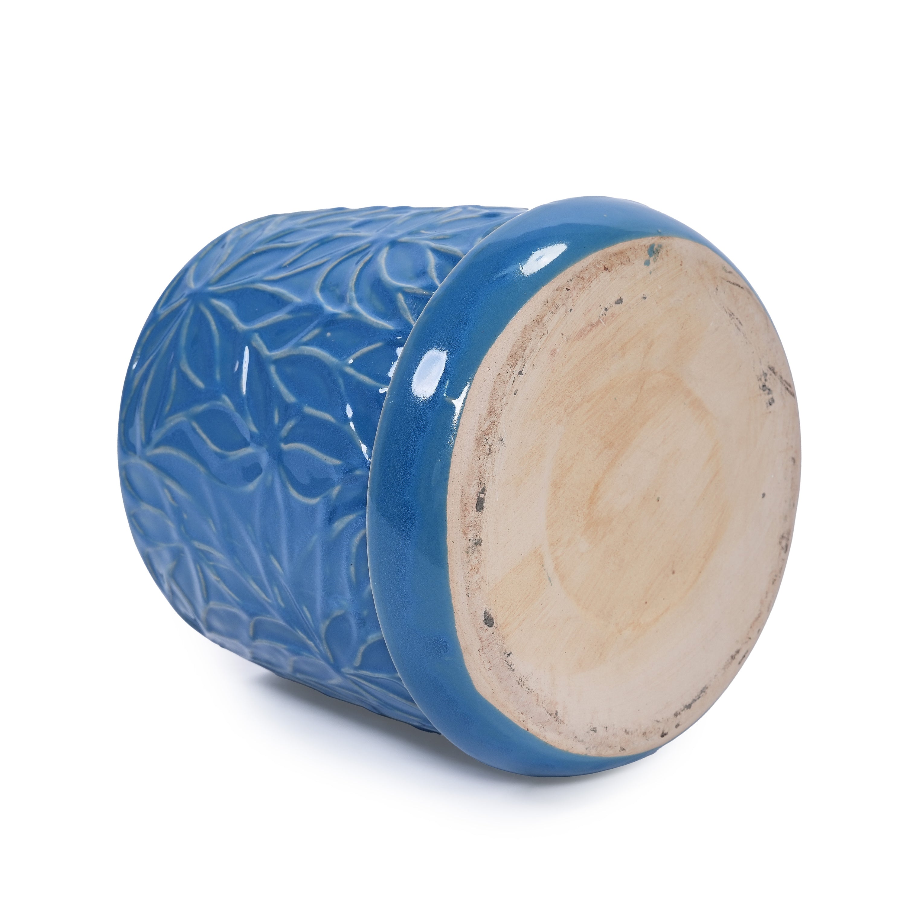 Set of 2 Ceramic Flowerpot, 7' Modern Planter for Patio, Garden, Windowsill - Navy Blue