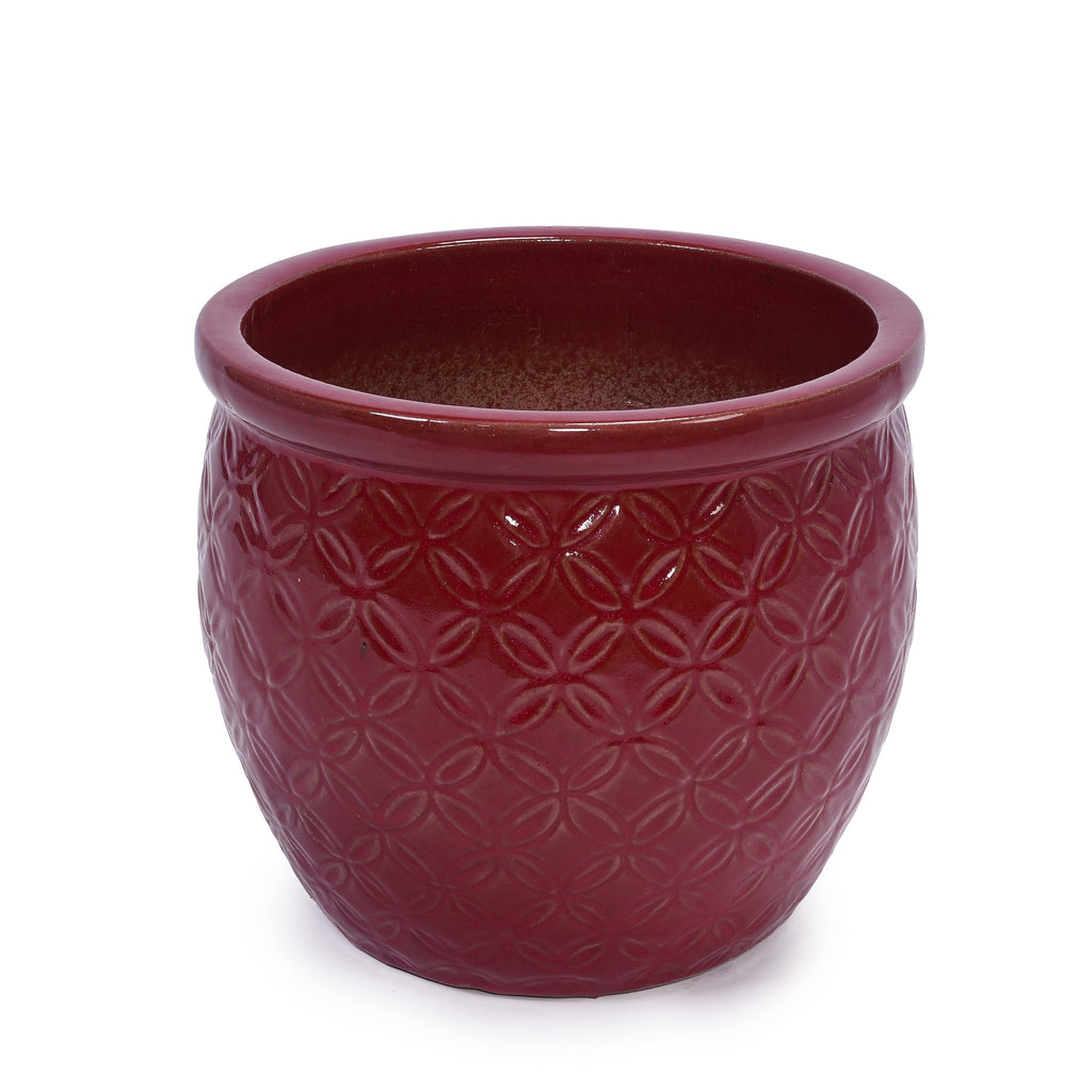 Set of 3 Ceramic Flowerpot, Modern Planter for Patio, Garden, Windowsill - Red