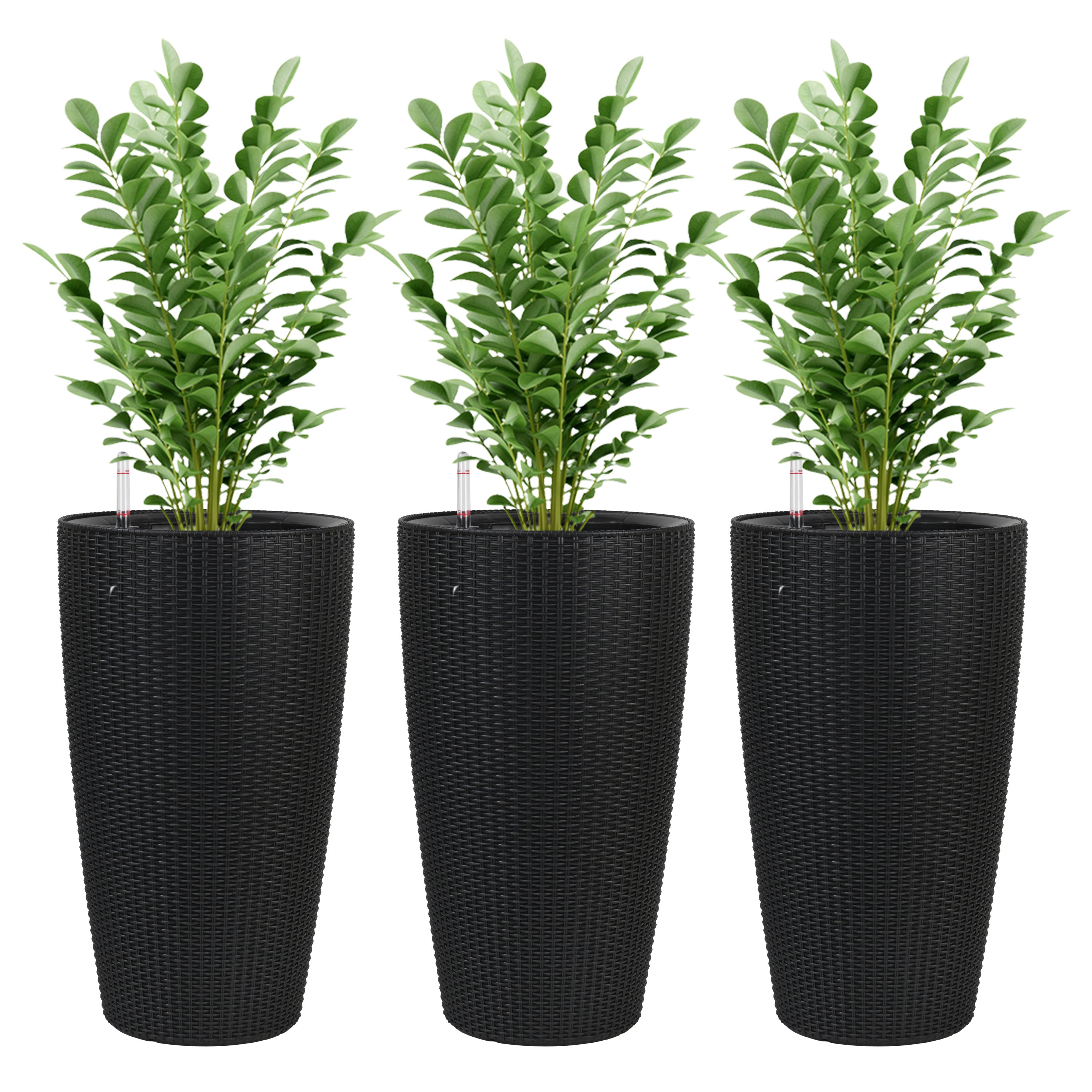 Indoor/Outdoor Modern The appearance is made of imitation rattan Design Planter,22.5 inch Black Plastic Large Plant Pot With Automatic Watering System for Home and Garden  (Black, 22.5 inch - 2 Pack)