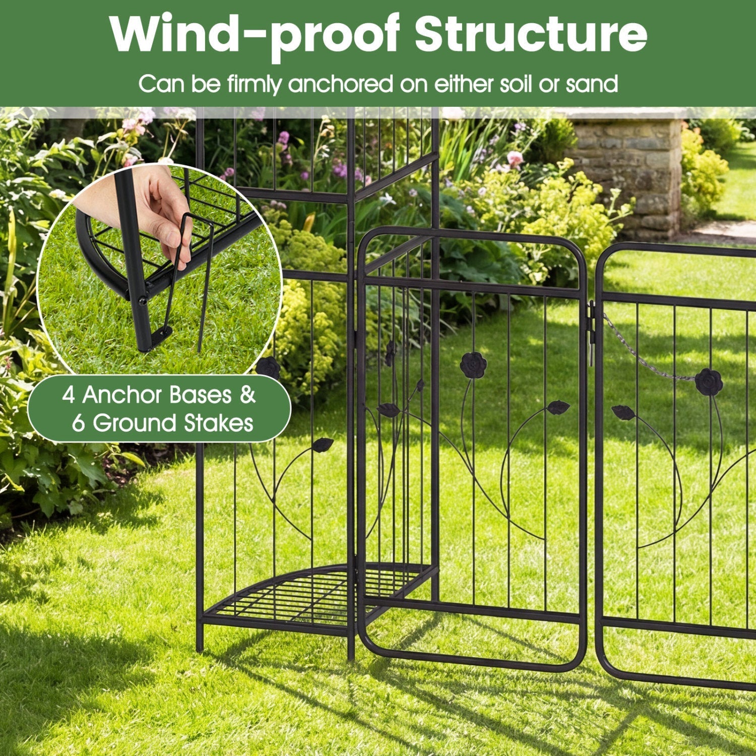 87 inch Tall Garden Arch with Gate Planter Shelves Climbing Trellises