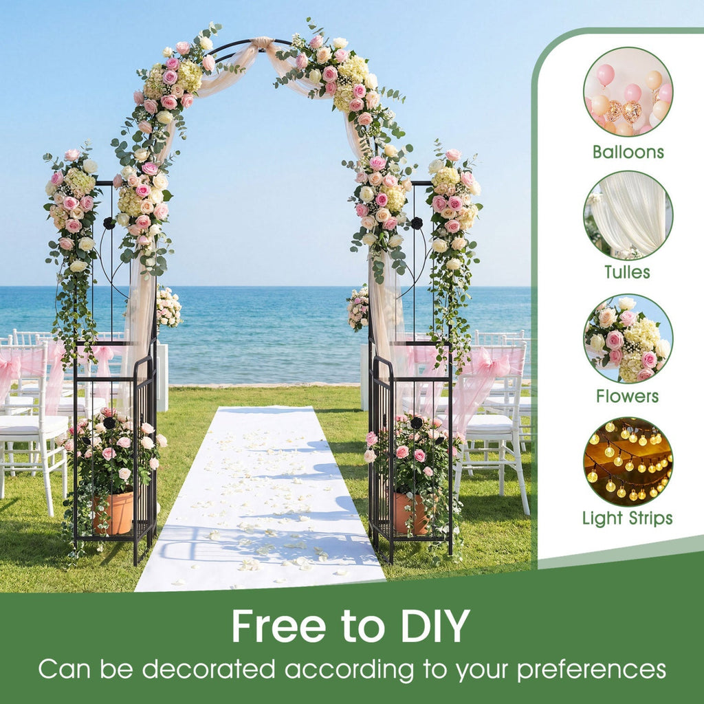 87 inch Tall Garden Arch with Gate Planter Shelves Climbing Trellises
