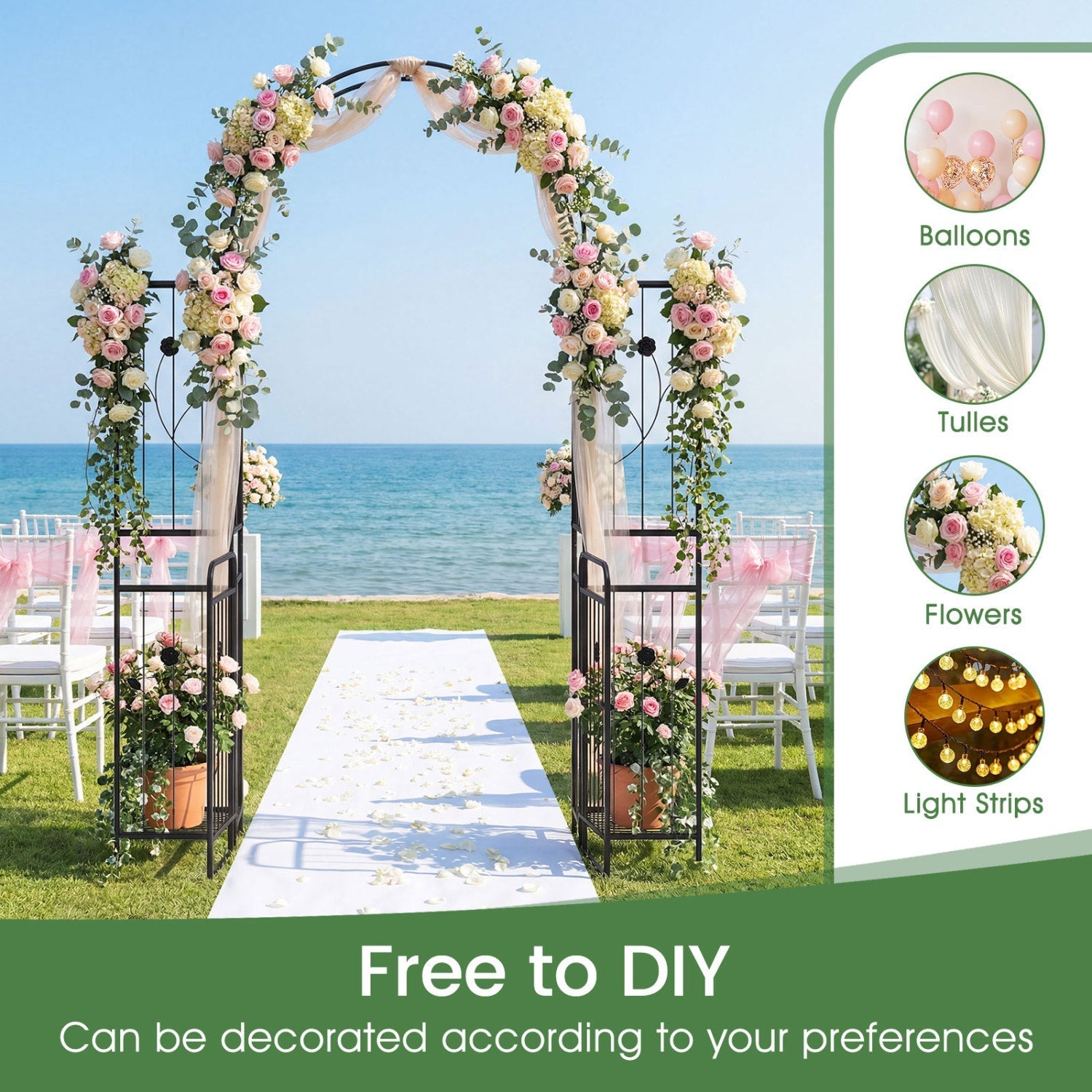 87 inch Tall Garden Arch with Gate Planter Shelves Climbing Trellises