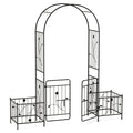 87 Inches Garden Arbor with Lockable Gate Side Planters-Black