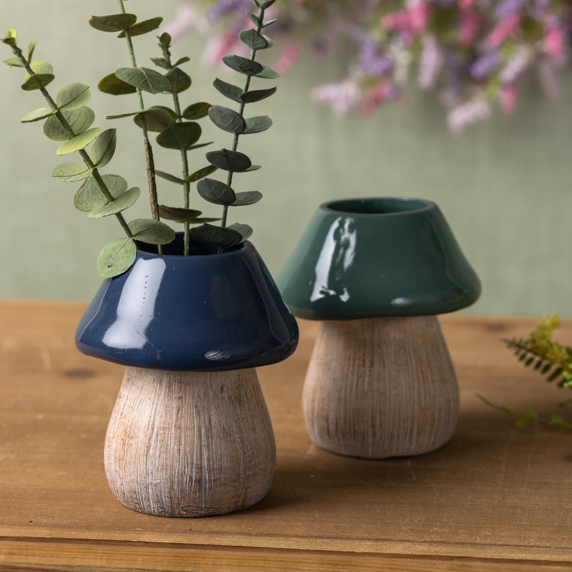 Set of 2 Garden Mushroom Planters for Outdoor Decor