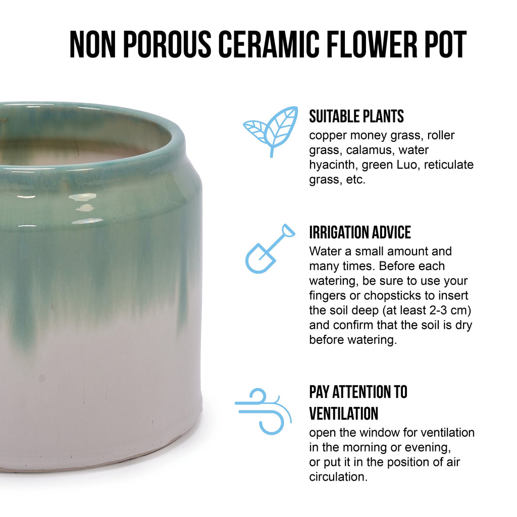 Set of 2 Gradient Ceramic Flowerpot, Modern Planter for Patio, Garden, Windowsill - White Green