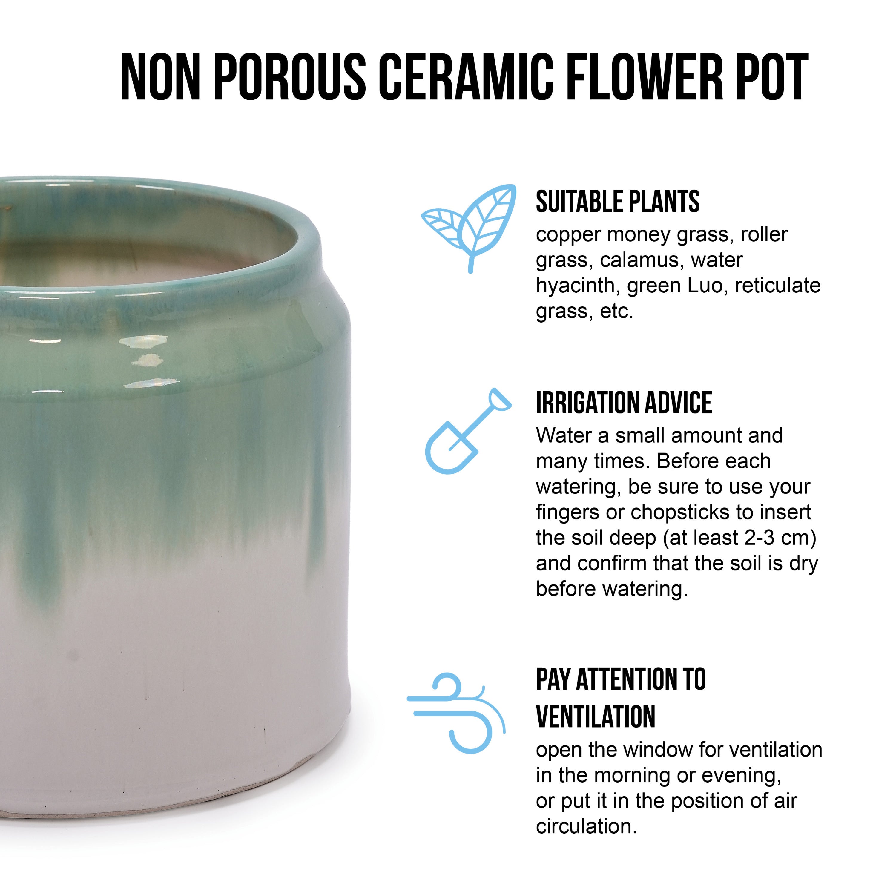 Set of 2 Gradient Ceramic Flowerpot, Modern Planter for Patio, Garden, Windowsill - White Green