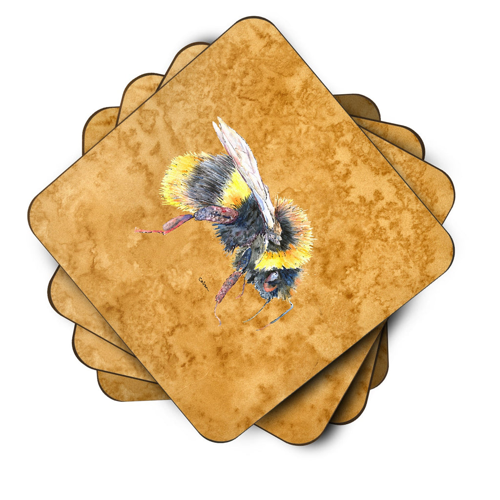 Bee on Gold Coasters - Set of 4 Lightweight Foam, Absorbent Drink Coasters